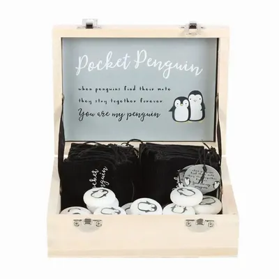 Ornements - Boîte de 24 galets souvenirs en marbre en forme de pingouin de poche - SOMETHING DIFFERENT WHOLESALE EUROPE BV