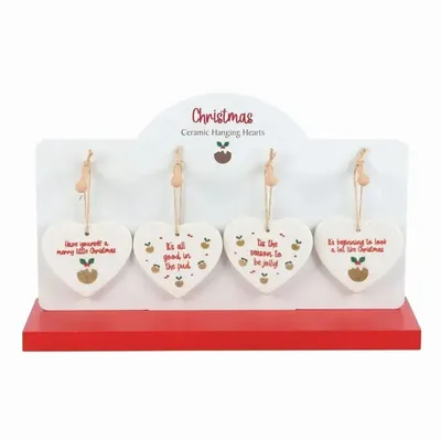 Panels - Set of 24 Christmas Pudding Ceramic Hearts on Display - SOMETHING DIFFERENT WHOLESALE EUROPE BV