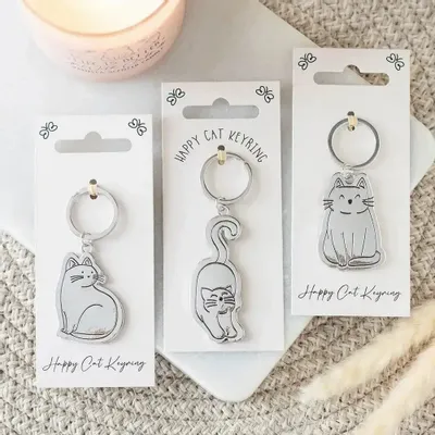 Objets de décoration - Ensemble de 24 porte-clés Chat Heureux exposés - SOMETHING DIFFERENT WHOLESALE EUROPE BV