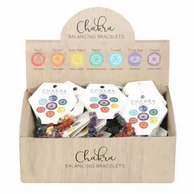 Jewelry - Set of 24 Chakra Crystal Chip Bracelets in Display Box - SOMETHING DIFFERENT WHOLESALE EUROPE BV