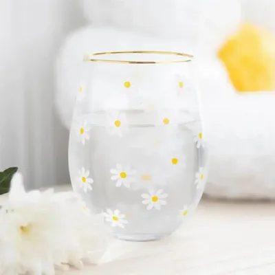 Glass - All Over Daisy Print Stemless Wine Glass - SOMETHING DIFFERENT WHOLESALE EUROPE BV