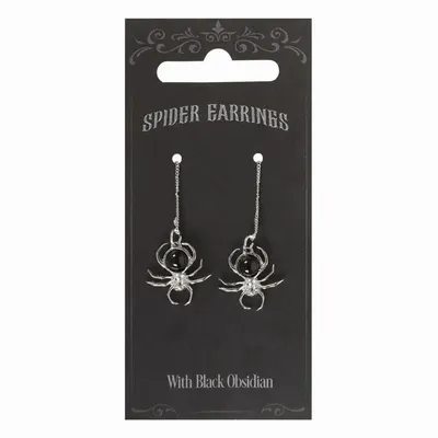 Jewelry - Black Obsidian Spider Threader Earrings - SOMETHING DIFFERENT WHOLESALE EUROPE BV