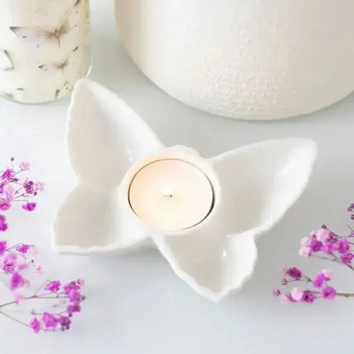 Candlesticks and candle holders - White Butterfly Tealight Candle Holder - SOMETHING DIFFERENT WHOLESALE EUROPE BV