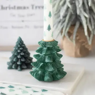 Candlesticks and candle holders - Green Fir Tree Candle Holder with Taper Candle - SOMETHING DIFFERENT WHOLESALE EUROPE BV