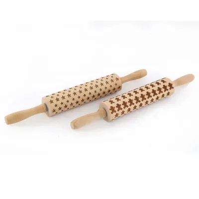 Kitchen utensils - 39cm Wooden Christmas Rolling Pin - SOMETHING DIFFERENT WHOLESALE EUROPE BV