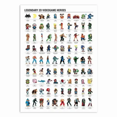 Poster - Art-Poster - Legendary 2D Videogame heroes - Olivier Bourdereau - WALL EDITIONS