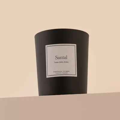 Bougies - Bougie Santal verre noir - 180g - Cire 100% végétale - TANDEM FRAGRANCES