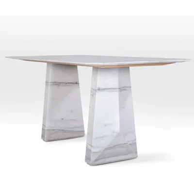 Tables Salle à Manger - Polygon - Table design monolithique en marbre Calacatta - PISTORE MARMI