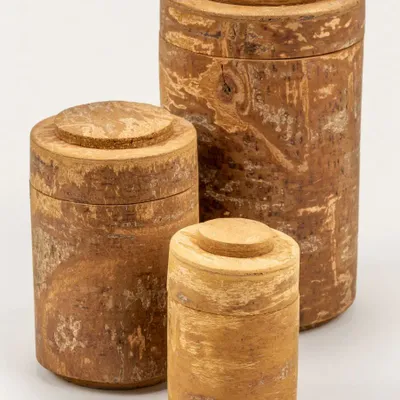 Tea and coffee accessories - Set of 3 round cinnamon boxes with lid, H160 Ã˜90, H110 Ã˜70, H80 Ã˜50 - L INDOCHINEUR X RIVÊT