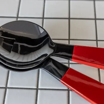 Kitchen utensils - Large black horn cutlery with wooden triangular handle - Natural - L INDOCHINEUR X RIVÊT