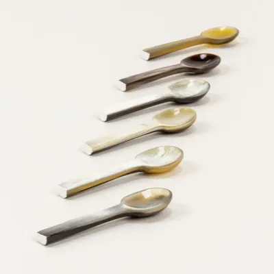 Couverts & ustensiles de cuisine - Set de 6 cuillères à sel Baguette en corne noire africaine (par 6) - L INDOCHINEUR X RIVÊT