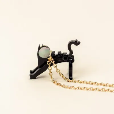 Jewelry - Tiger charm for necklace in black horn and mother-of-pearl - L INDOCHINEUR X RIVÊT