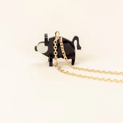 Jewelry - Pig charm for necklace in black horn and mother-of-pearl - L INDOCHINEUR X RIVÊT