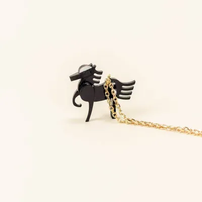 Jewelry - Horse charm for necklace in black horn and mother-of-pearl - L INDOCHINEUR X RIVÊT