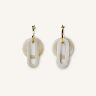 Jewelry - Hoop earrings, double hanging rings, in blond horn - Beige - L INDOCHINEUR X RIVÊT