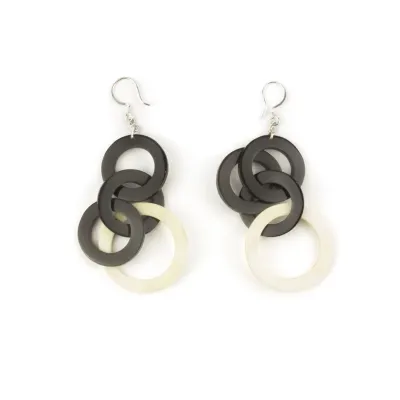 Bijoux - Boucles d'oreilles anneaux multiples en corne noire et - Multicolore - L INDOCHINEUR X RIVÊT