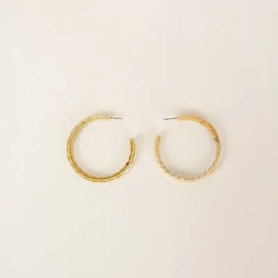 Bijoux - Créoles torsade en corne blonde - Tiges - Corne blonde marbrée - L INDOCHINEUR X RIVÊT