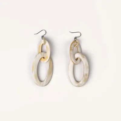 Jewelry - Double oval earring in hoof - Hooks - Marbled blond horn - L INDOCHINEUR X RIVÊT