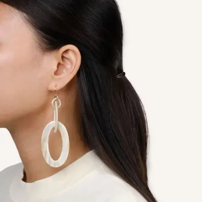 Jewelry - Double oval earring in hoof - Hooks - Marbled blond horn - L INDOCHINEUR X RIVÊT