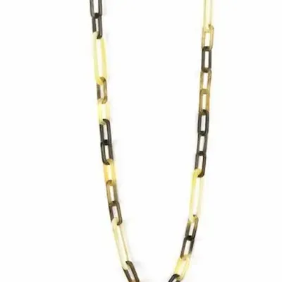 Bijoux - Sautoir anneaux ovales plats 2 tailles en corne blonde - L INDOCHINEUR X RIVÊT