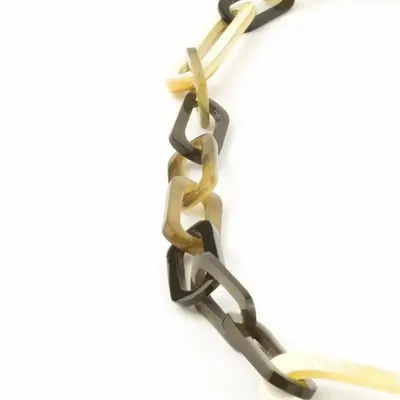 Bijoux - Sautoir anneaux ovales plats 2 tailles en corne blonde - L INDOCHINEUR X RIVÊT