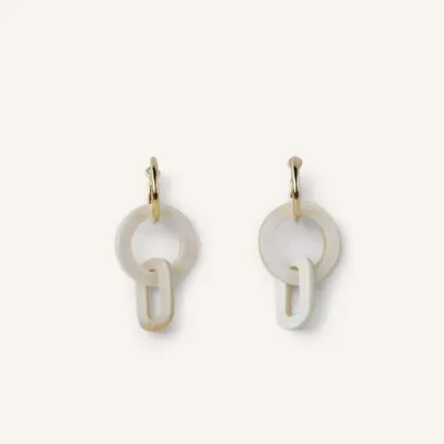Bijoux - Créoles 2 anneaux suspendus en corne blonde - Corne blonde marbrée - L INDOCHINEUR X RIVÊT