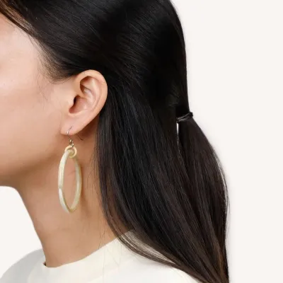 Jewelry - Large single ring earrings in hoof - Hooks - Marbled blond horn - L INDOCHINEUR X RIVÊT