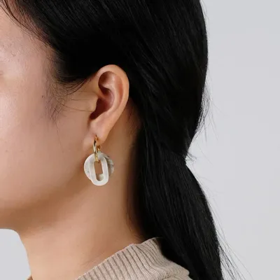 Jewelry - Hoop earrings, double hanging rings, in blond horn - Beige - L INDOCHINEUR X RIVÊT