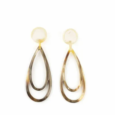 Jewelry - Double teardrop clip-on earrings in African black horn - Beige - L INDOCHINEUR X RIVÊT