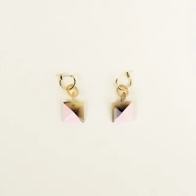 Bijoux - Créoles laiton Radiant en sabot et laque rose - Petites créoles - L INDOCHINEUR X RIVÊT