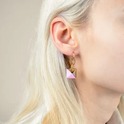Bijoux - Créoles laiton Radiant en sabot et laque rose - Petites créoles - L INDOCHINEUR X RIVÊT