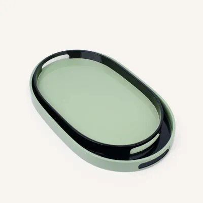 Bols - Set de 2 plateaux ovals 45 X 28 - 40 X 25 Jade/Noir et Noir/Jade - L INDOCHINEUR X RIVÊT