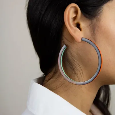 Jewelry - Hoop earrings, large ring in beige and khaki lacquer, - Multicolour - L INDOCHINEUR X RIVÊT