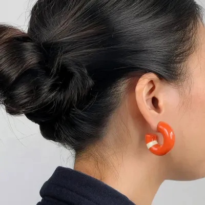 Jewelry - C-shape stud earrings in lacquered wood, orange and sand - Multicolour - L INDOCHINEUR X RIVÊT