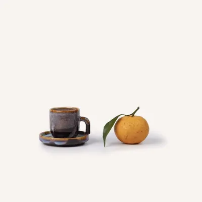 Tea and coffee accessories - Hoa Binh espresso cup, blue, 80ml, handle, with saucer (sold by 6) - L INDOCHINEUR X RIVÊT