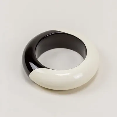 Bracelets - Bracelet arrondi bois et laque extérieure ivoire taille S - L INDOCHINEUR X RIVÊT