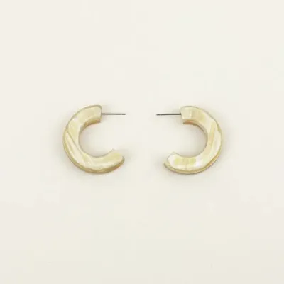 Jewelry - Thick hoop earrings in white horn - Studs - Marbled black horn - L INDOCHINEUR X RIVÊT