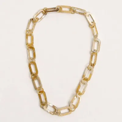 Jewelry - Long necklace, oval and round rings, in blond horn - L INDOCHINEUR X RIVÊT