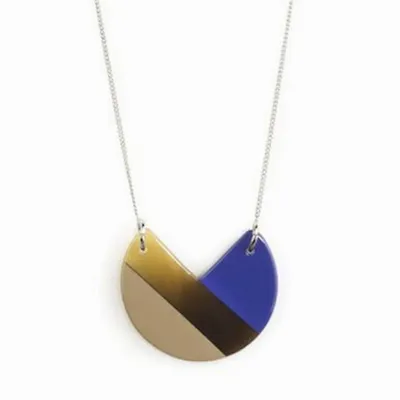 Jewelry - Indigo blue and cream coffee lacquered 3-quarter pendant with a chain - L INDOCHINEUR X RIVÊT