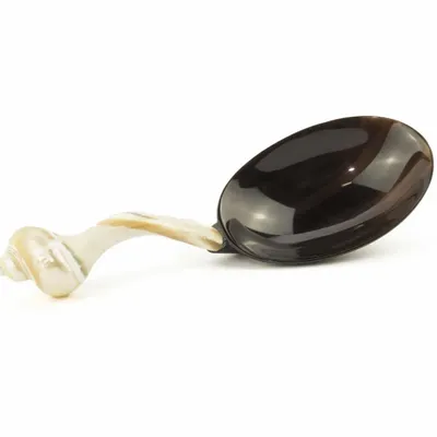 Couverts de service - Cuillère à riz manche escargot en corne noire et nacre - L INDOCHINEUR X RIVÊT
