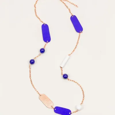 Bijoux - Collier en cuivre avec éléments laquées bleu et blanc - L INDOCHINEUR X RIVÊT