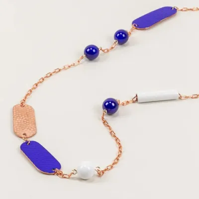 Bijoux - Collier en cuivre avec éléments laquées bleu et blanc - L INDOCHINEUR X RIVÊT