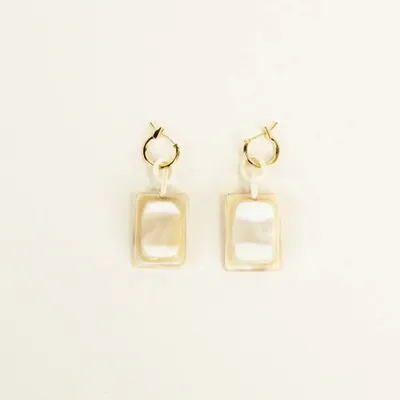 Bijoux - Créoles laiton Emeraude en corne blonde - Corne blonde marbrée - L INDOCHINEUR X RIVÊT