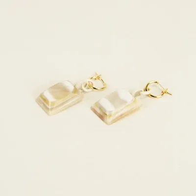 Bijoux - Créoles laiton Emeraude en corne blonde - Corne blonde marbrée - L INDOCHINEUR X RIVÊT