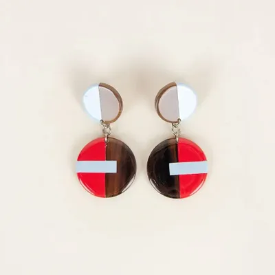 Bijoux - Boucles d'oreilles Sinh Nhat 3 en sabot avec laque bicolore - Motif - L INDOCHINEUR X RIVÊT