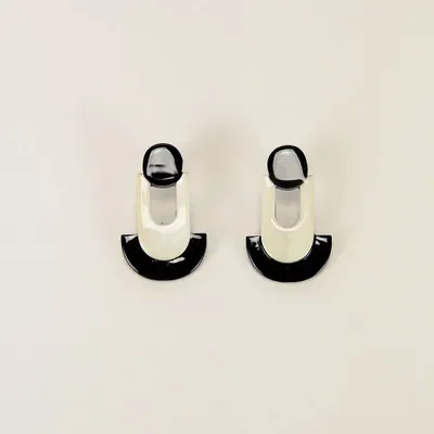 Jewelry - Geometric earrings in blond and black horn - Marbled blond horn - L INDOCHINEUR X RIVÊT