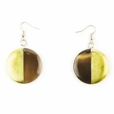 Bijoux - Boucles d'oreilles disque plein laqué argent - Laque Café crème - L INDOCHINEUR X RIVÊT