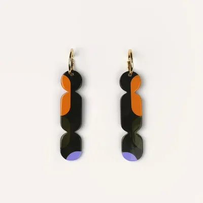 Bijoux - Créoles 70 Nymphe en corne blonde et laque Orange - Laque jeu Or - L INDOCHINEUR X RIVÊT