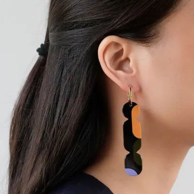 Bijoux - Créoles 70 Nymphe en corne blonde et laque Orange - Laque jeu Or - L INDOCHINEUR X RIVÊT