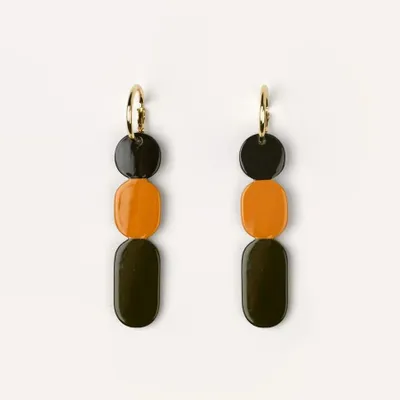 Bijoux - Créoles 70 Totem en corne blonde et laque Orange - Laque jeu Bordeaux - L INDOCHINEUR X RIVÊT